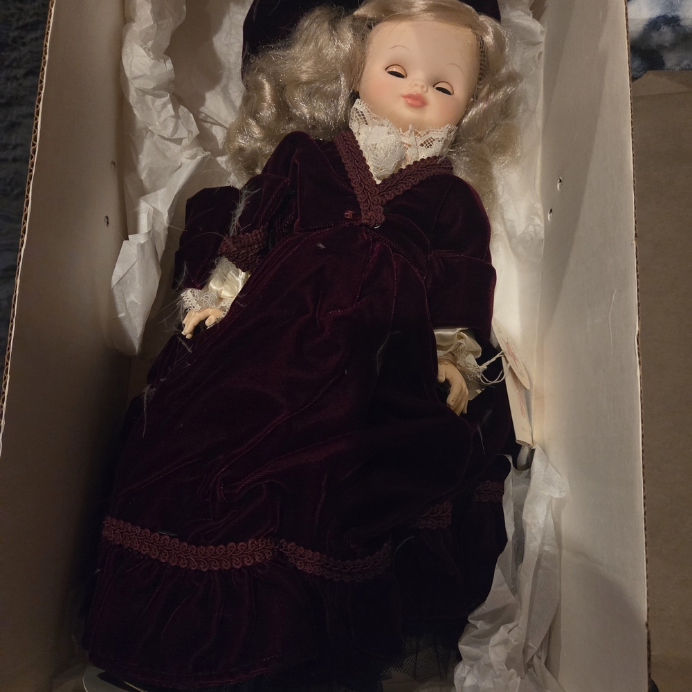 Charming Doll in Deep Velvet Dress